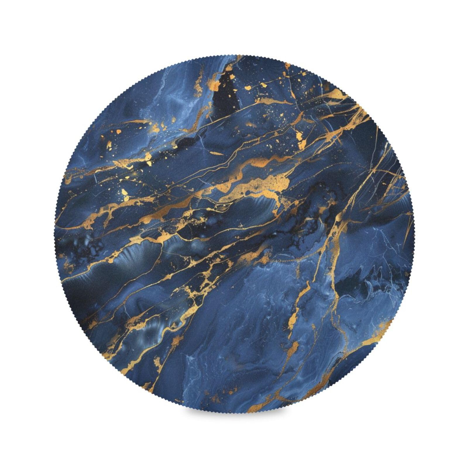 Marble Texture Natural Luxury Navy Blue Gold Color Round placemats Christmas Reversible placemats placemat Washable mat for Plates Waterproof Place