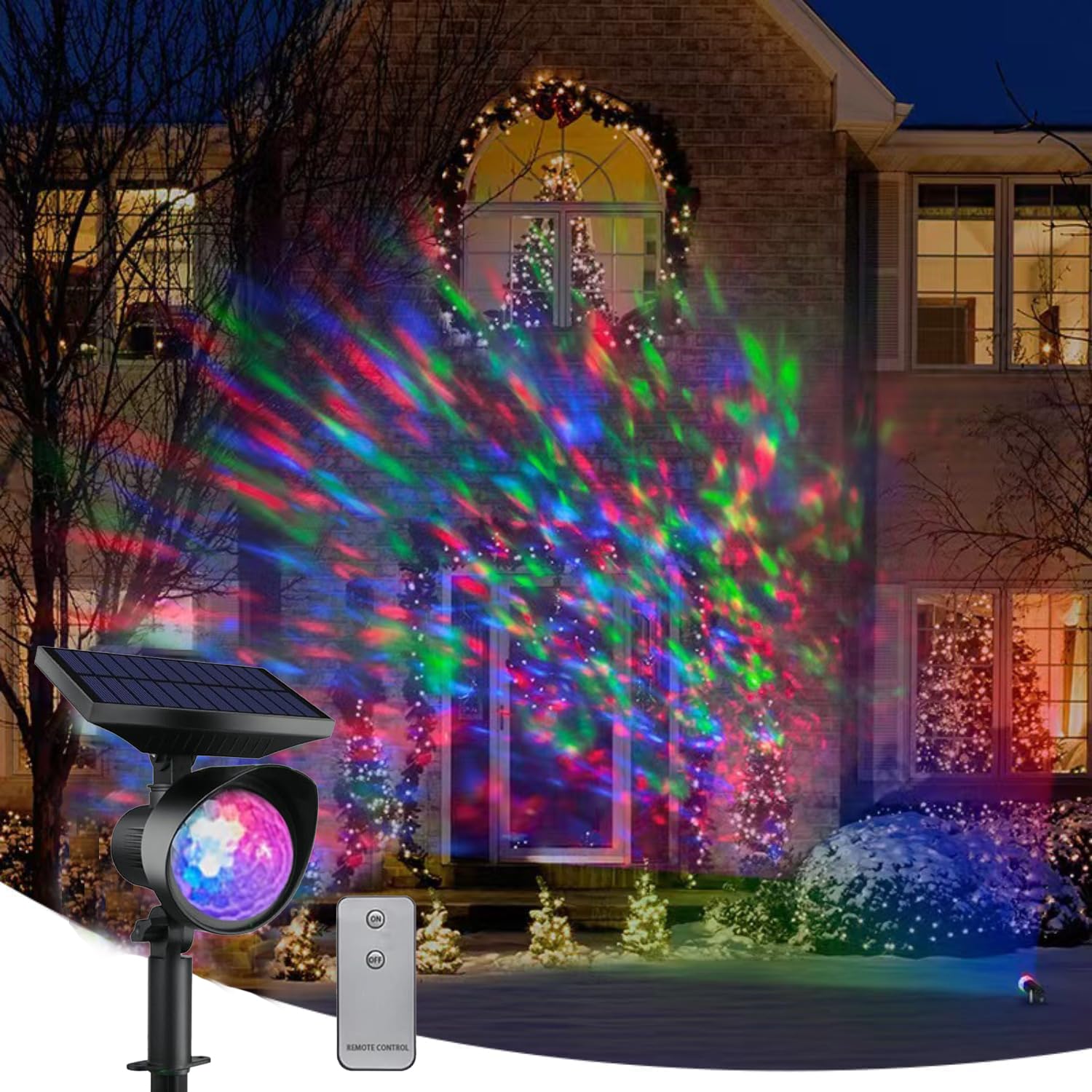 Dvtcdted Christmas Solar Projector Lights,Firefly Colorful LED Lights Red and Green Outdoor IP65 Waterproof.Be Suitable for Landscape Decoration for Xmas Yard Holiday Party (B)