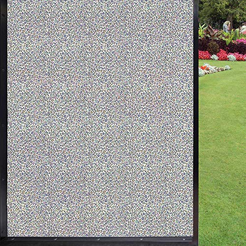 Leopard Print Frosted Window Film Privacy Film,Modernized Animal Skin Elements In Pastel Memphis Style Colors Pattern Print Room Darkening For Bathroom Office Living Room,Multicolor 24" X 36" #TOP26
