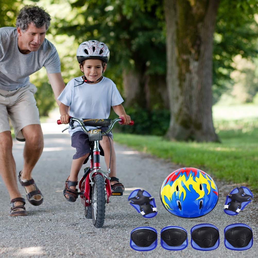 Gazaar 7pcs Set Kids Protective Gear with Adjustable Helmet Knee Pads Elbow Pads Wrist Pads for Roller Skates, Knee Pads for Kids Adjustable Protective Gear Set for Roller Skates