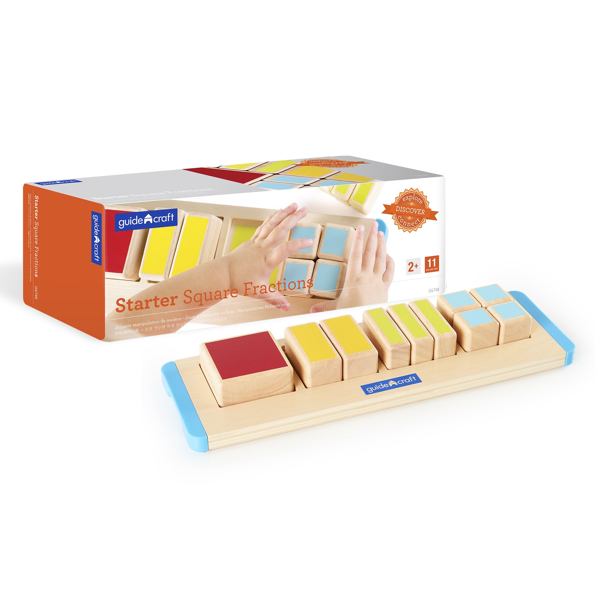 Guidecraft Coloridas fracciones cuadradas de iniciación – Juguetes de madera de desarrollo temprano para niños, juego estimulante de habilidades matemáticas