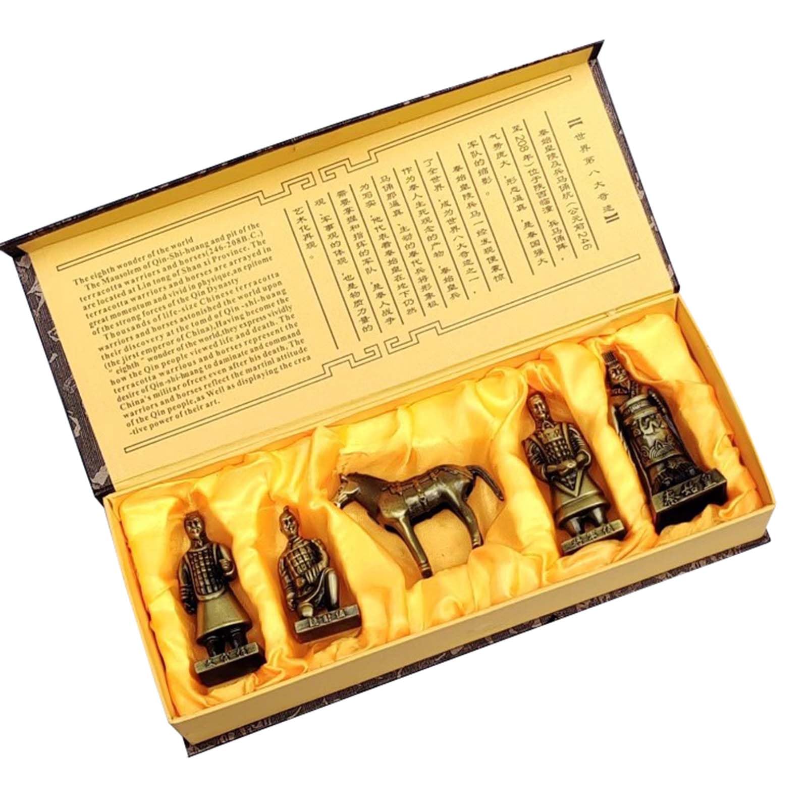 KoliynAlloy Terracotta Warriors Set, Qin Shihuang Qin Terracotta Warriors Set Gift, A Set of 5,Imitation bronze