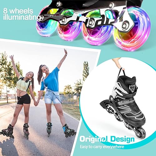 Miniatura 6 de Patines en línea para niños y adultos, cuchillas ajustables para adultos, mujeres, hombres, niñas y niños con ruedas iluminadas, perfectos para