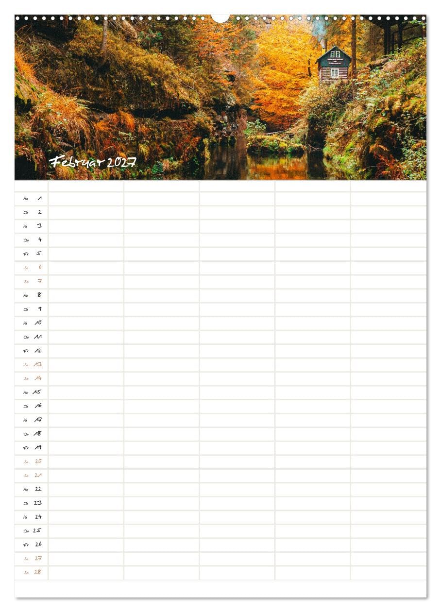 Familienkalender - Sächsische und Böhmische Schweiz (hochwertiger Premium Wandkalender 2027 DIN A2 hoch), Kunstdruck in Hochglanz: Entdecke das Elbsandsteingebirge mit Ortsangaben (CALVENDO Natur)