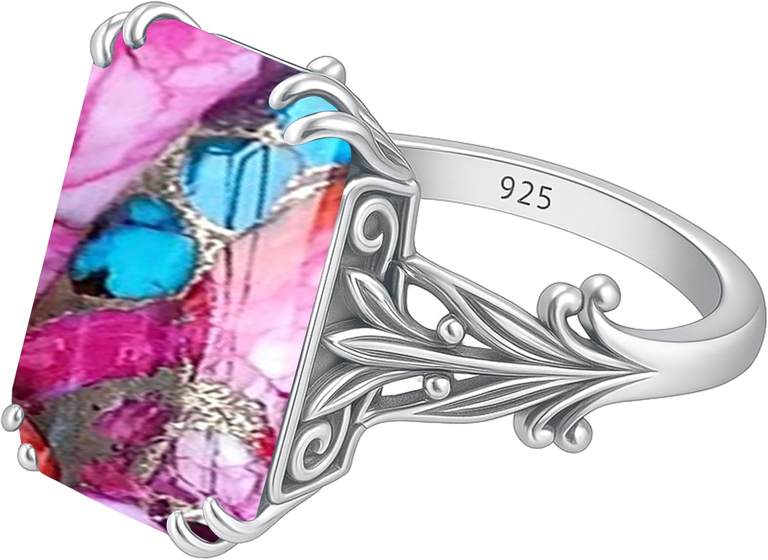 Aqua Chalcedony Ring for Women, 925 Sterling Silver Baguette Shape Gemstone Ring – Handmade Statement Ring, Pastel Blue Crystal Cocktail Ring, Dainty Gift Jewelry Gift for Her MSJ By Monica