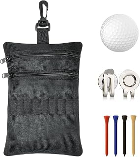 Golf Tee Pouch, Golf Valuables Pouch, Zippered Gollf Accessories Bag with Metal Carabiner, Zippered Pockets Gear Clip 7.87x5.51 Inch | Gollf Accessory Pouches Holder for Adults Lovers Friends