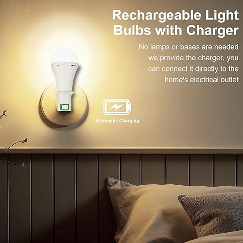 Miniatura 4 de Paquete de 2 bombillas recargables de emergencia, funciona con pilas, 9 W, E27, 8500 K, 1200 mAh, equivalentes a color blanco, bombillas LED de