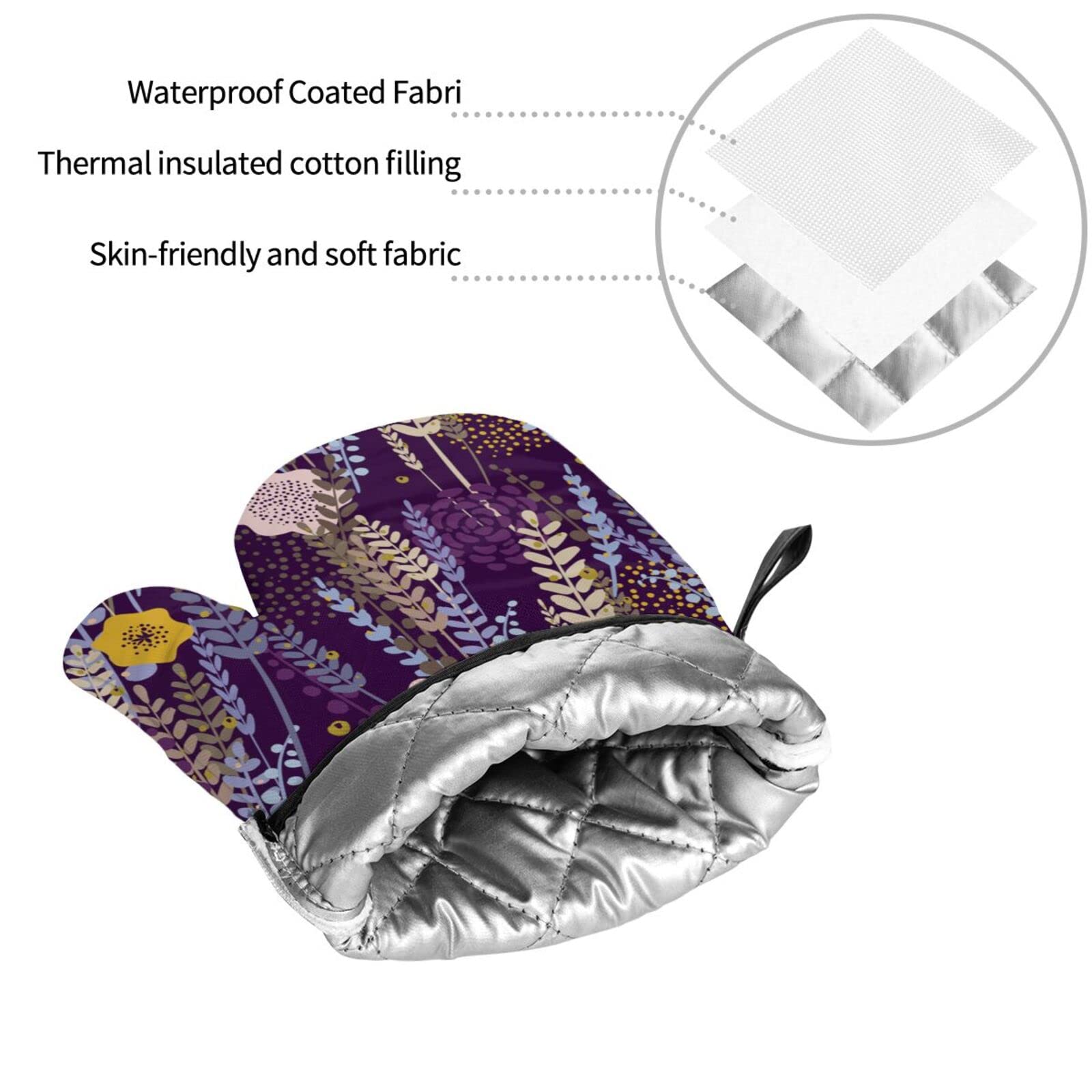 Set 4 Presine E Guanti Da Forno In Silicone Lilla - Resistenti Al Calore, Antiscivolo, Con Fiori Di Lavanda - Accessori Cucina Per BBQ E Forno