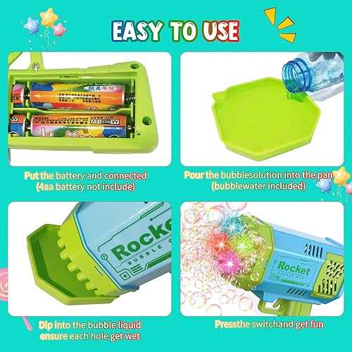 Miniatura 7 de Mini pistola de burbujas para niños pequeños, 40 agujeros, soplador de burbujas con luces, más de 3000 burbujas por minuto, juguetes de burbujas