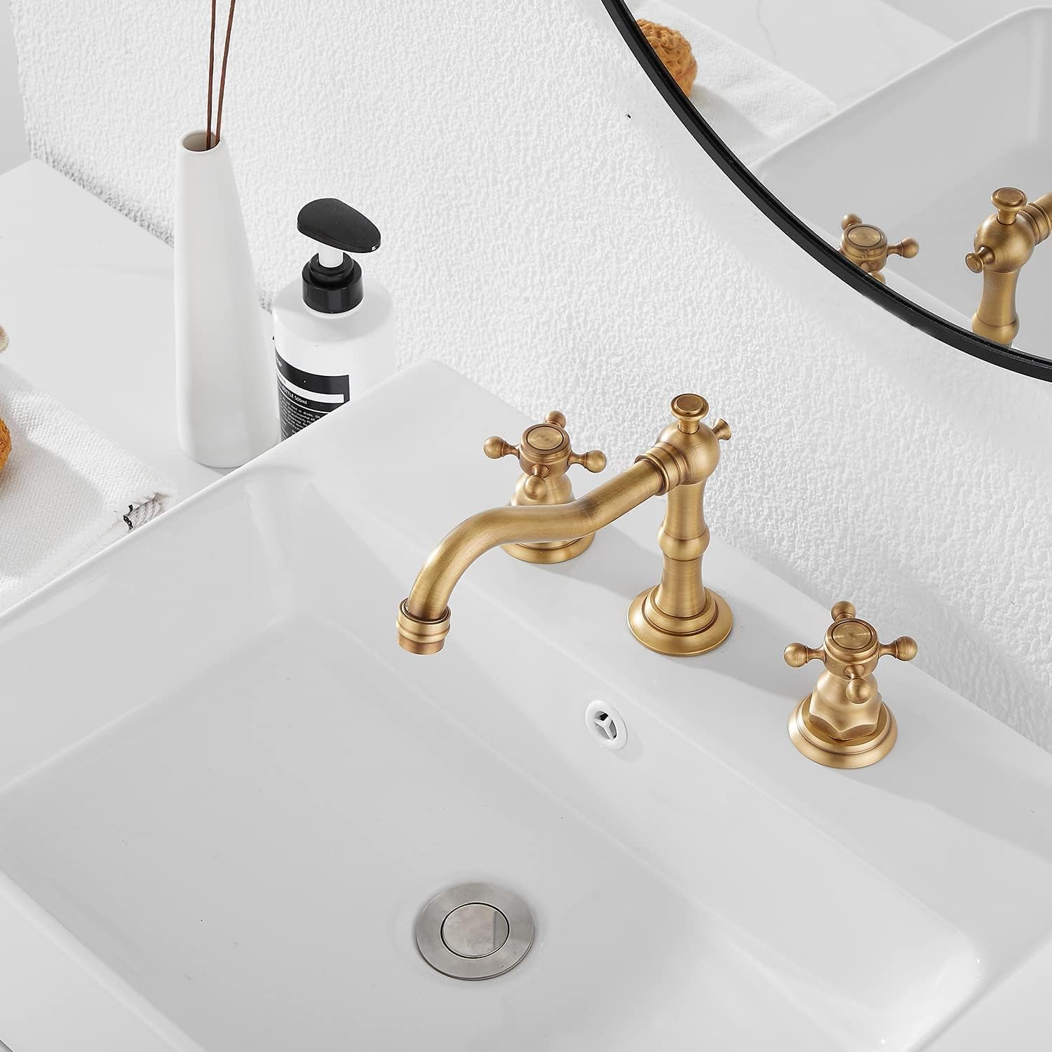 Grifo de lavabo de baño de 3 agujeros, de montaje en cubierta, grifo mezclador de lavabo antiguo de doble asa, grifo de bañera de 8 pulgadas con 2 asas, grifo de bañera de latón antiguo