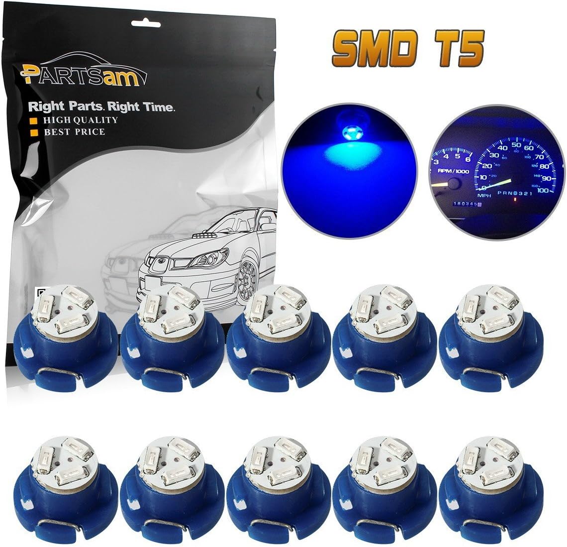 Partsam T5 T4.7 Neo Wedge Instrument Dashboard LED Light Bulbs 12mm A/C Climate Heater Controls Instrument Panel Gauge Cluster Dashboard LED Light Bulbs Set – Blue (Pack of 10)