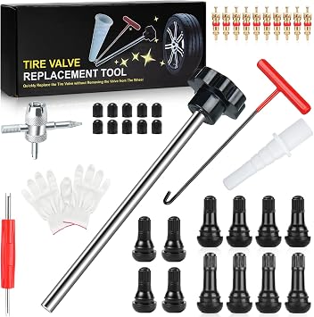 Lettry 38Pcs Tire Valve Stem Core Tool Kit for Car Truck ATV Lawn Mower | TR412/TR413/TR414 valves, multi-way service tools, tough metal construction, portable kit, fast repair of leaky tire valves