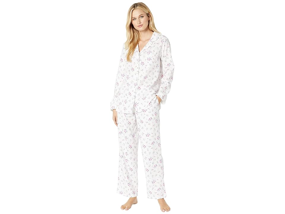 

Eileen West Flannel Notch Collar Pajama Set (White Rose Multi) Women's Pajama Sets