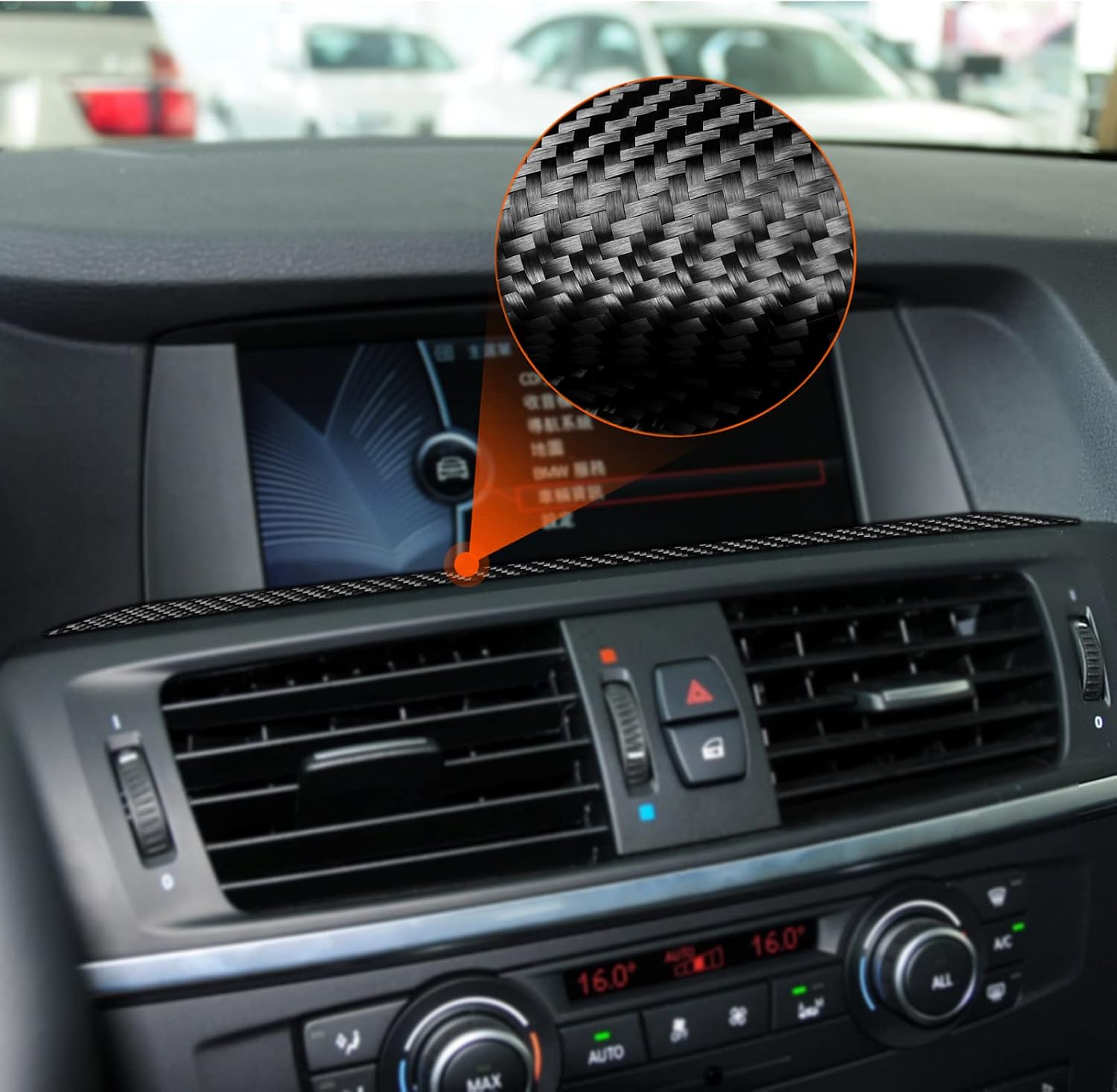 Carbon Fiber PC Vinyl Cover Trim Sticker Accessories Decoration Compatible with BMW X3 F25 F26 2011-2017 (Dashboard CD Media Control Panel A03, Black)