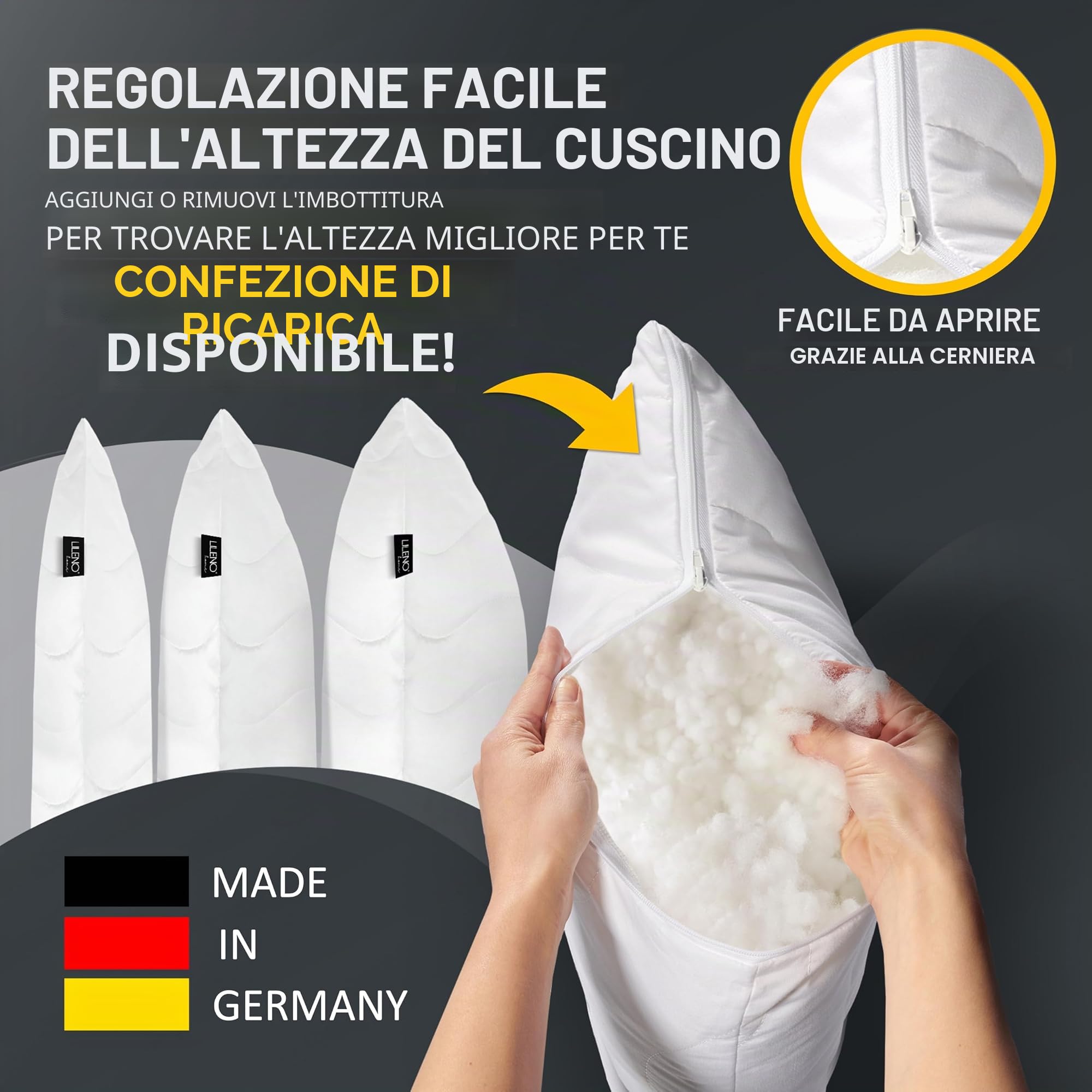 LILENO HOME Cuscino 70 x 90 cm [Set di 2] come Cuscino da Letto o Decorativo con Cerniera per la Regolazione, Lavabile fino a 95°C, Cuscino per Divano e Decorativo per Divano / Letto