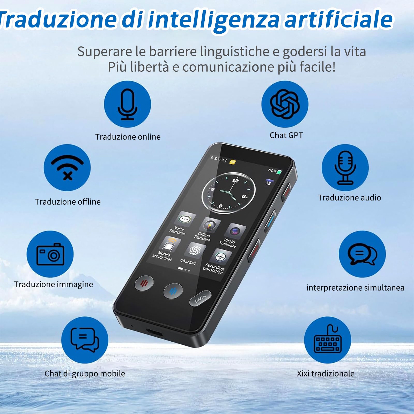 Dispositivo di traduzione lingua, Traduttore AI Intelligente di 143 Lingue con,Traduzione Offline e Traduzione Istantanea Bidirezionale,imparare regali di viaggio d'affari