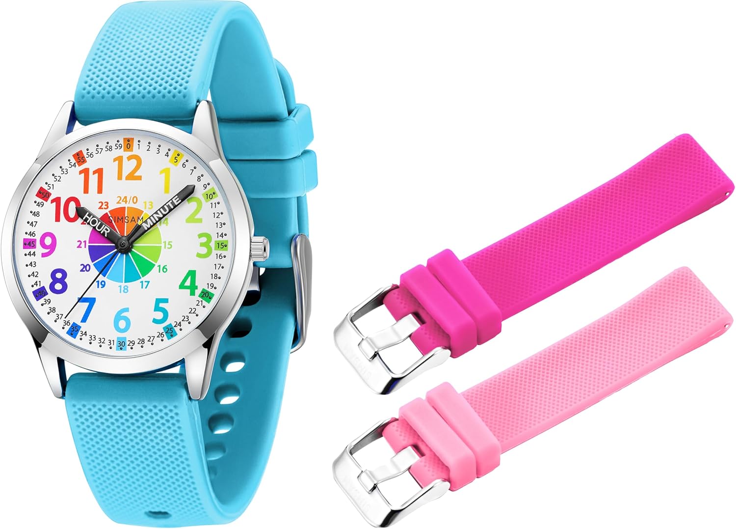SIMSAM Kids Watch (Light Blue) + 2 Bands (Light Pink, Hot Pink)