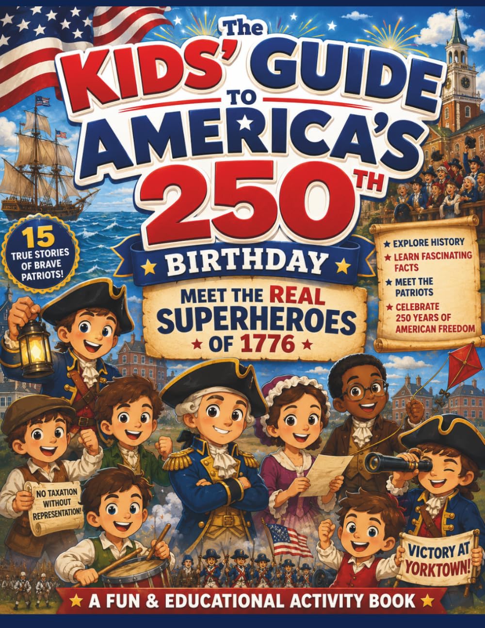 The Kids' Guide to America's 250th Birthday - Meet the REAL Superheroes of 1776: A Fun & Educational Activity Book with 15 True Stories to Explore ... and Celebrate 250 Years of American Freedom