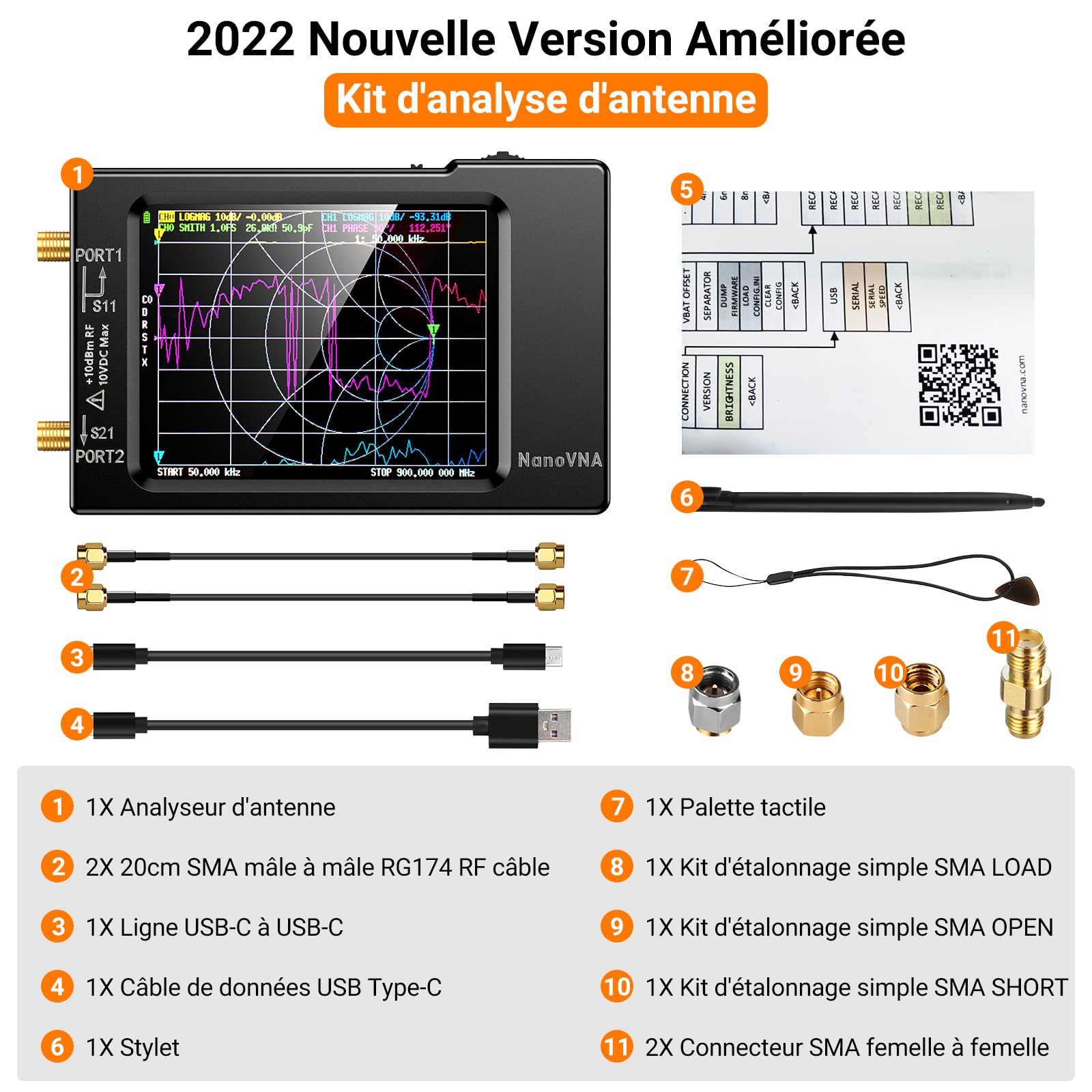 Elikliv NanoVNA-H Analyseur de Réseau Vectoriel, Analyseur d'antenne 10KHz-1,5GHz Dernière Version HW 3,6 HF VHF UHF pour Paramètres S, VSWR et Analyse de Crête, Phase, Retard et Diagramme Smith