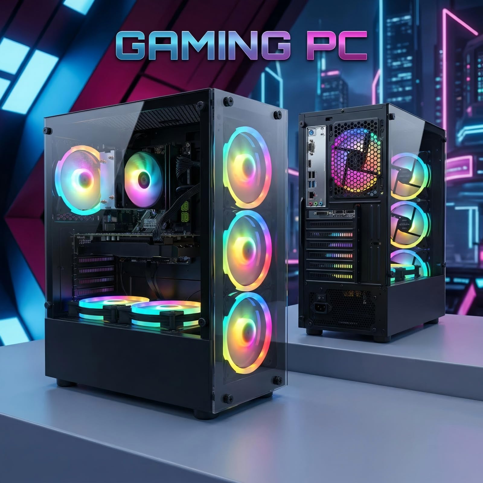 STGSivir PC Gaming Fisso, Computer Gaming, Core i7 fino a 3,9 GHz, Radeon RX 580 8 GB GDDR5, 16 GB RAM, 1 TB SSD, WiFi6, BT 5.0, ventole RGB x6, Windows11 Pro