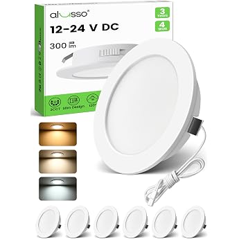 Alusso 12-24 V LED Recessed Ceiling Spotlight IP44 Furniture Recessed Spotlight Flat 4 W drill hole 55-58 mm and 14.5 mm flat 3000 K warm white 4000 K neutral white 6000 K cool white white set of 6