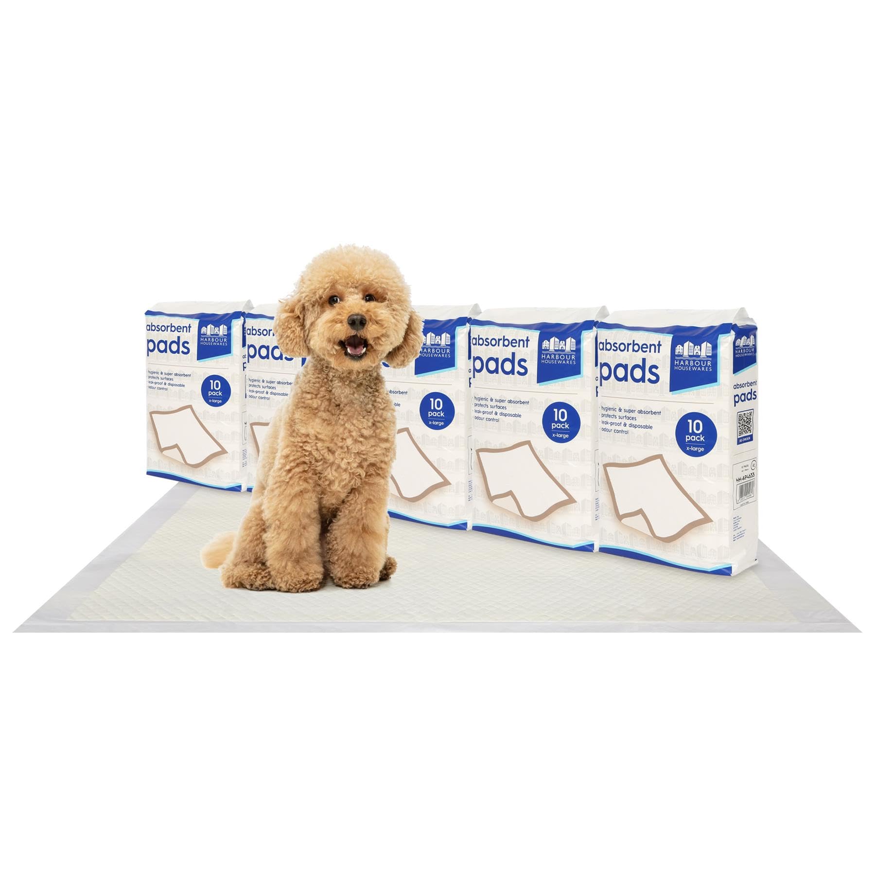 Harbour Housewares White 50X Disposable Puppy Pads - 60Cm X 89Cm - Extra-Large Absorbent Puppy Training Pads Leak-Proof Pee Pads For Dogs, Cats, Kittens Potty Training Mats