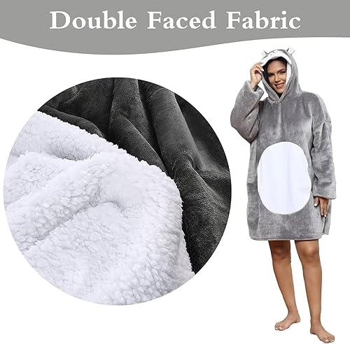 Miniatura 3 de Moinlizy Manta con capucha para mujer, manta de gran tamaño, acogedora sudadera para adultos, cálida manta Sherpa con capucha para mujeres y