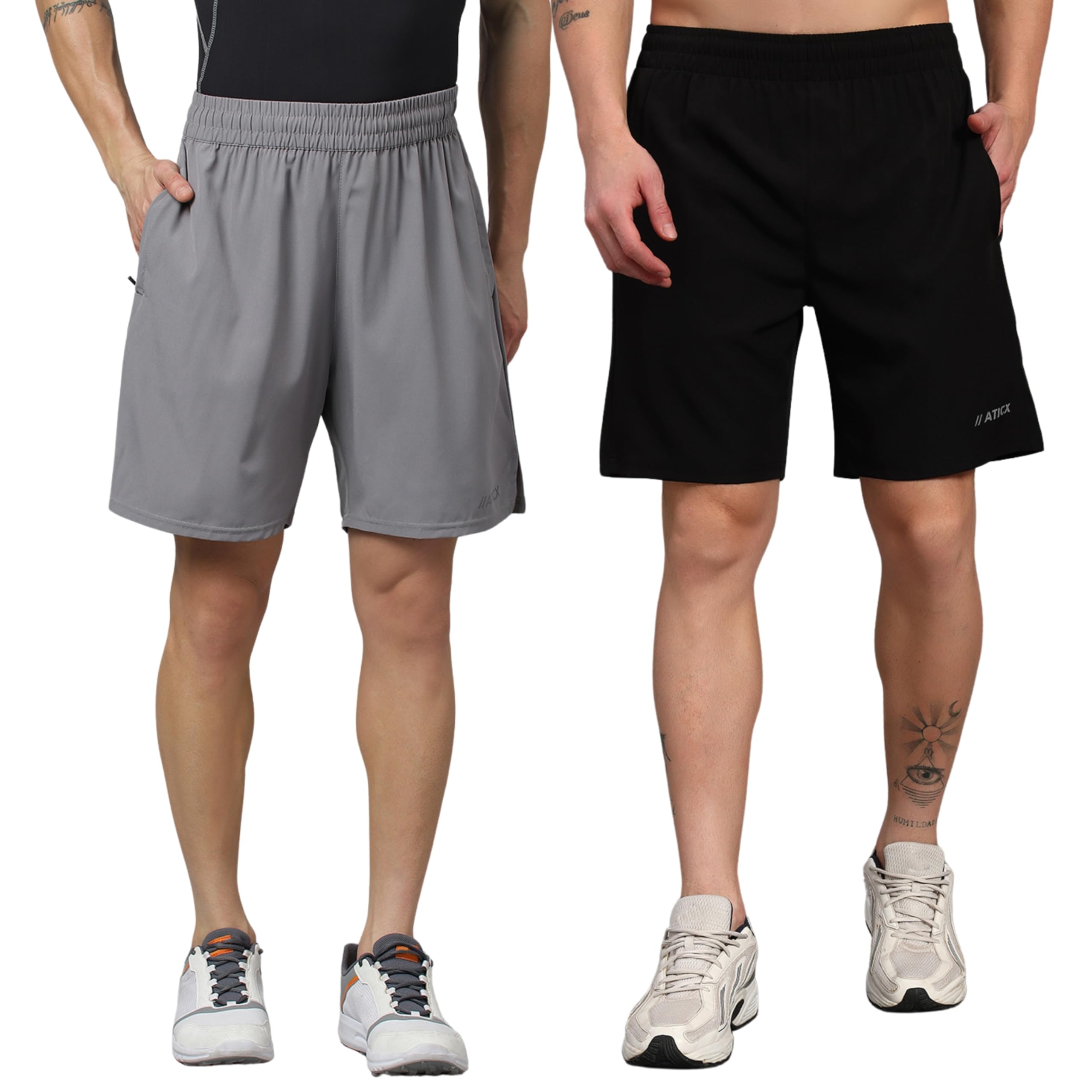 ATICX Polyester Shorts for Men - Quick Dry Lightweight with Zipper Pockets - Gym, Running, Jogging, Training Half Pants for Basketball, Swimming, Badminton, Cycling, Football, Outdoor & Home Wear