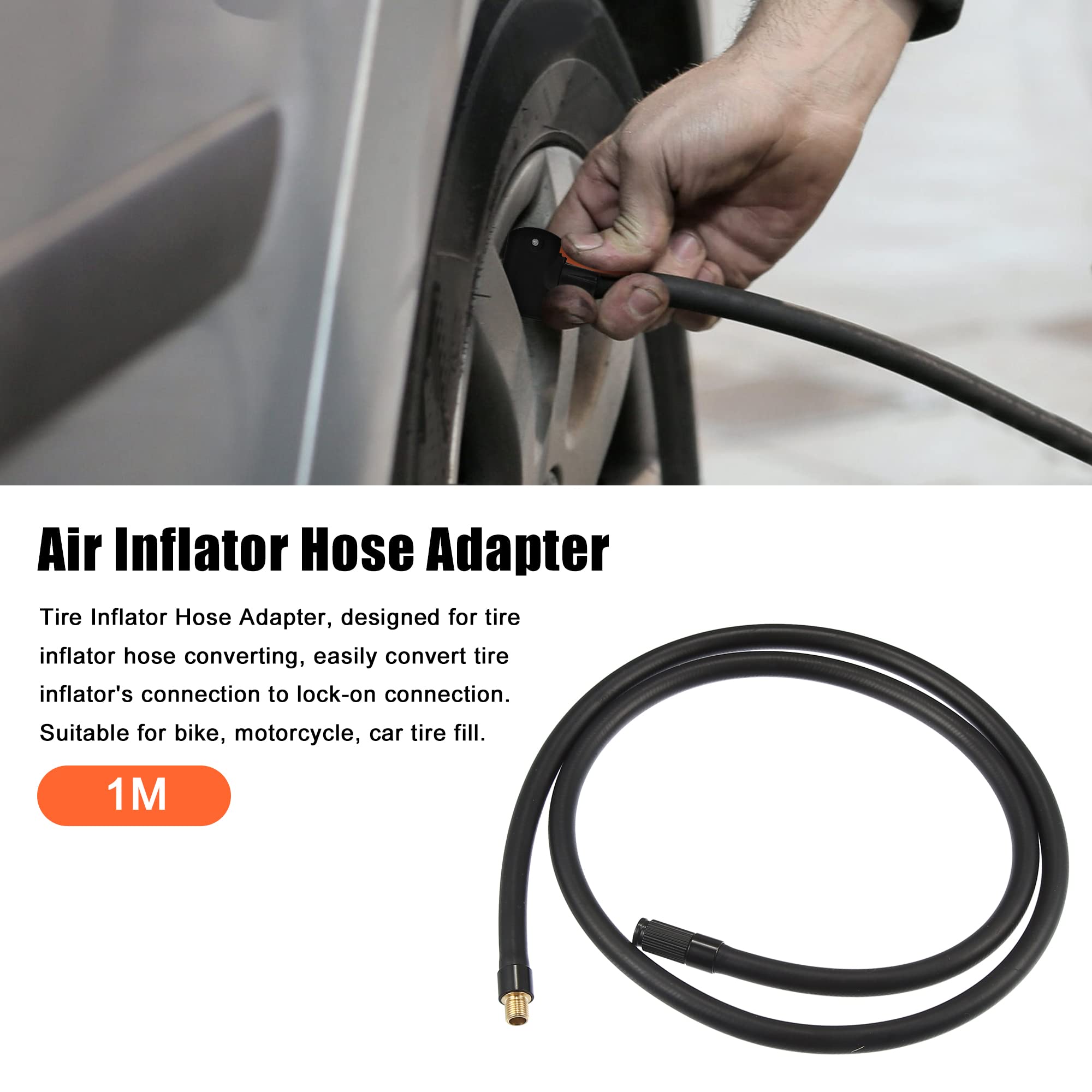 24" Tire Inflator Hose Extension With Locking Air Chuck