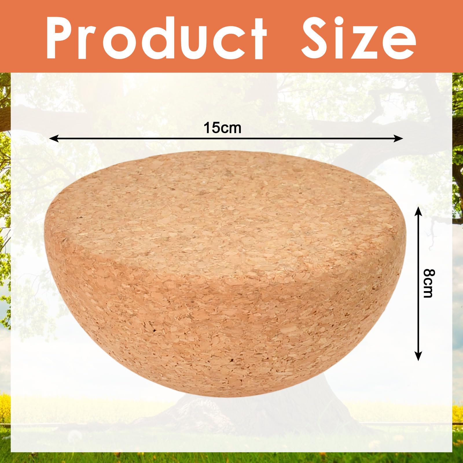 Demi-Sphère en Liège Naturel, 15 x 8 cm Balance Board Antidérapante pour Yoga, Fitness, Rééducation et Entraînement de l’Équilibre, Couleur Bois Naturel (1 Pièce, 300g)