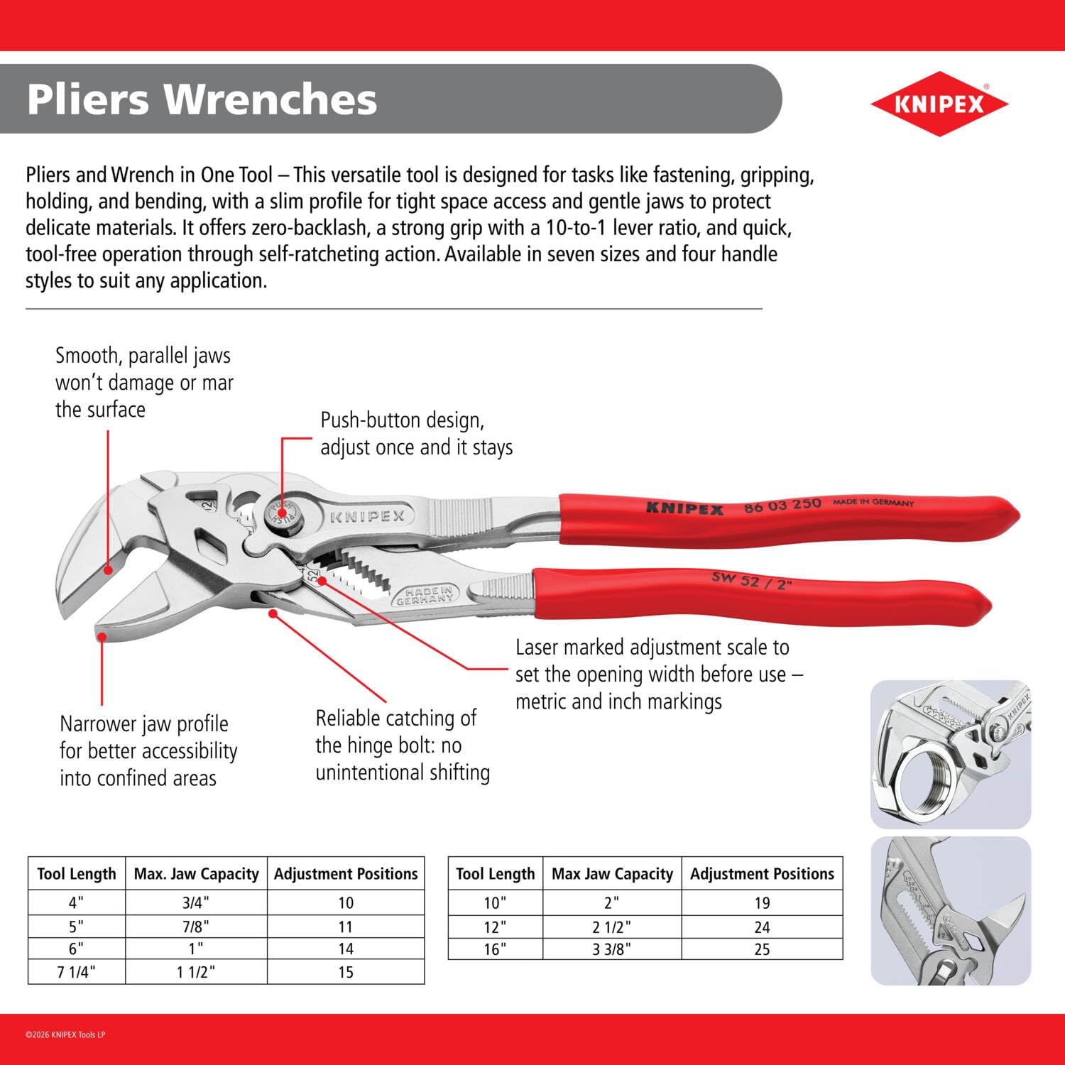 Knipex 86 05 180 Slip-joint pliers pliers - Pliers (Slip-joint pliers, 3.5 cm, Chromium-vanadium steel, Plastic, Blue/Red, 18 cm)
