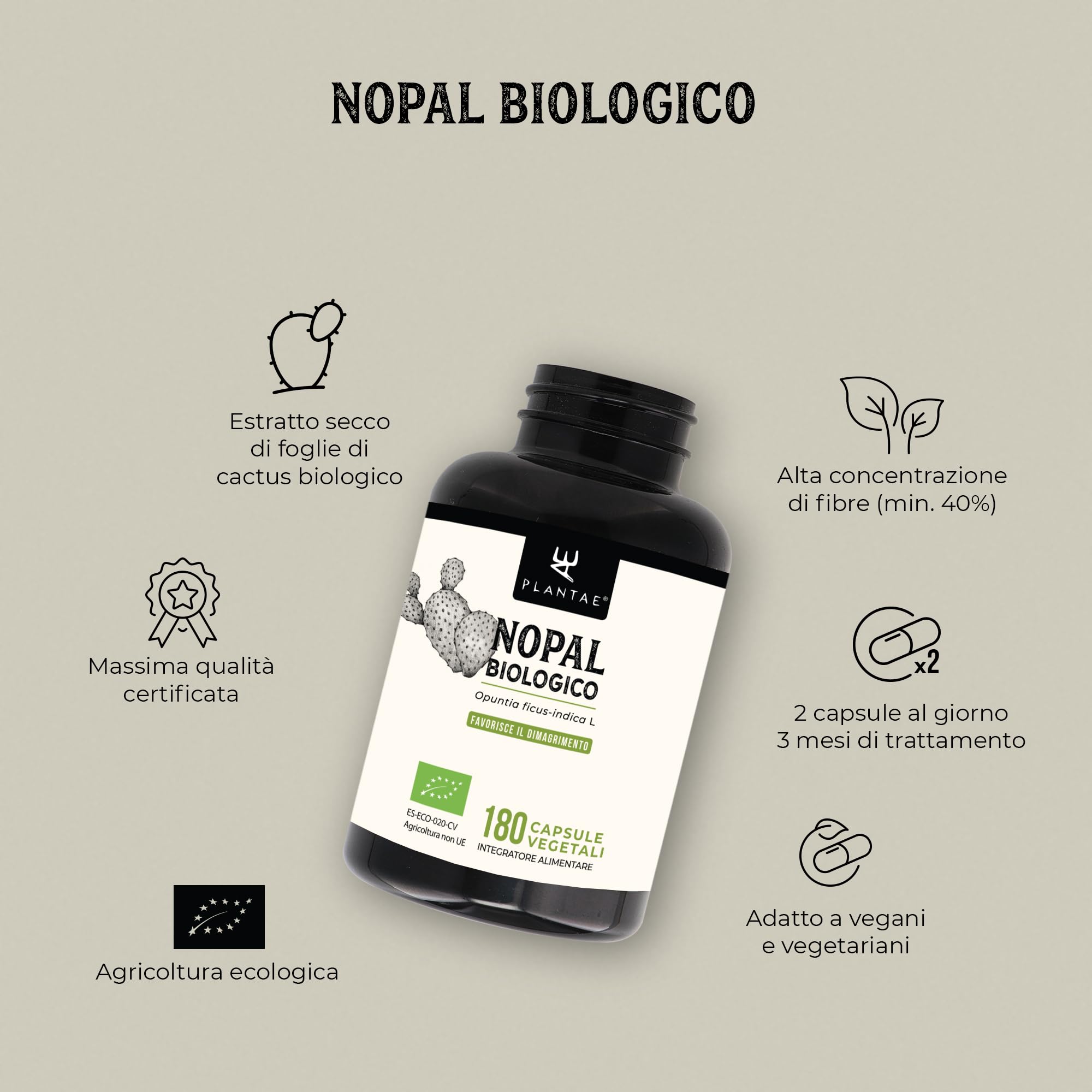 NOPAL BIOLOGICO * 470 mg / 180 capsule * Cardiovascolare (glucosa), Digestione, Peso (bruciagrassi, dimagrimento, fame)