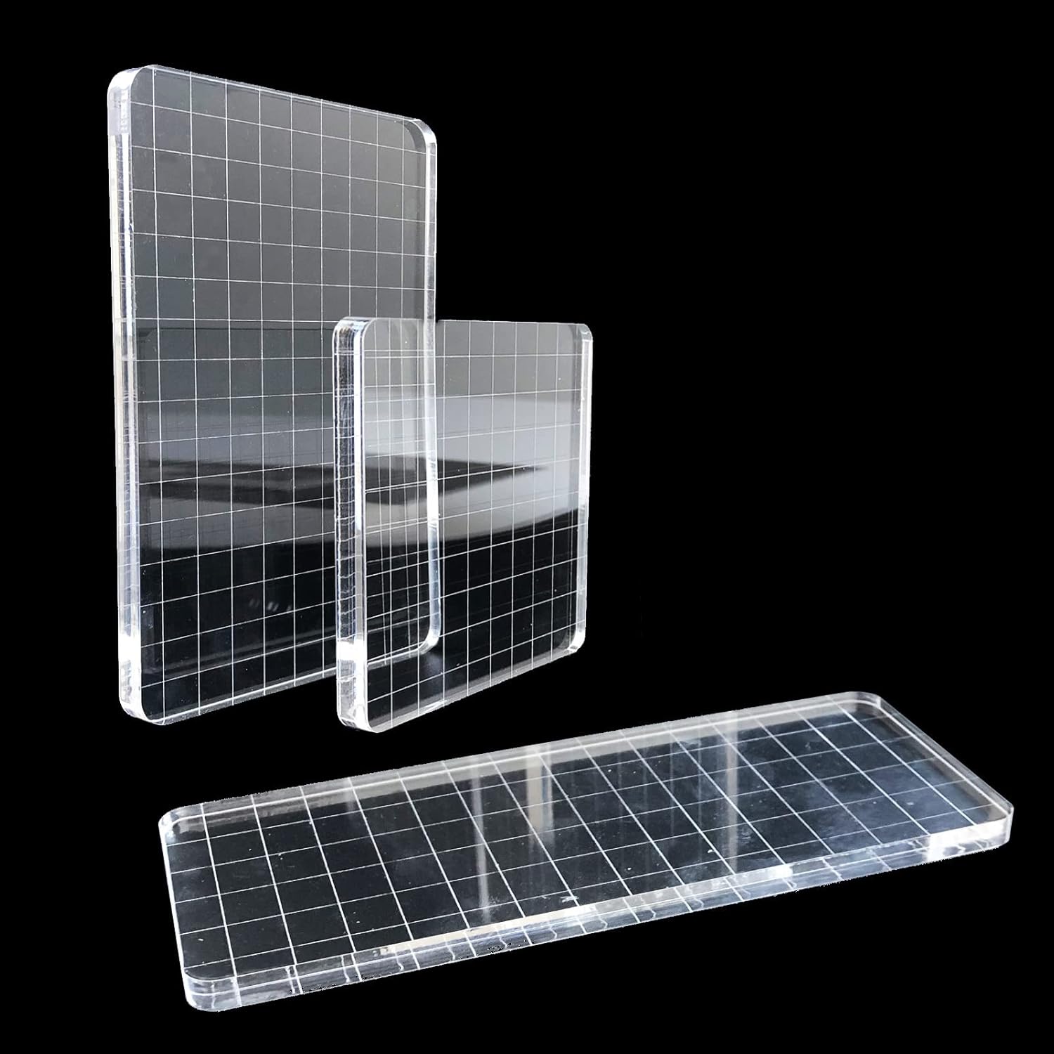 Pack of 3 Acrylic Stamp Blocks, Acrylic Clear Stamp Blocks with Grid