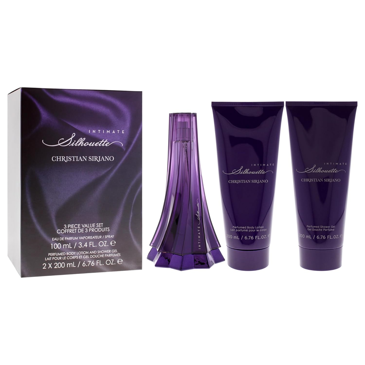 Silhouette Intimate by Christian Siriano for Women - 3 Pc Gift Set 3.4oz EDP Spray, 6.76oz Body Lotion, 6.76oz Shower Gel