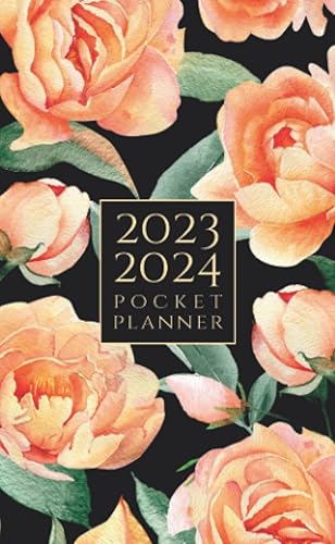 2023-2024 Pocket Planner Small 2-Year Monthly Agenda for Purse or Bag - Peach Peonies Floral Cover