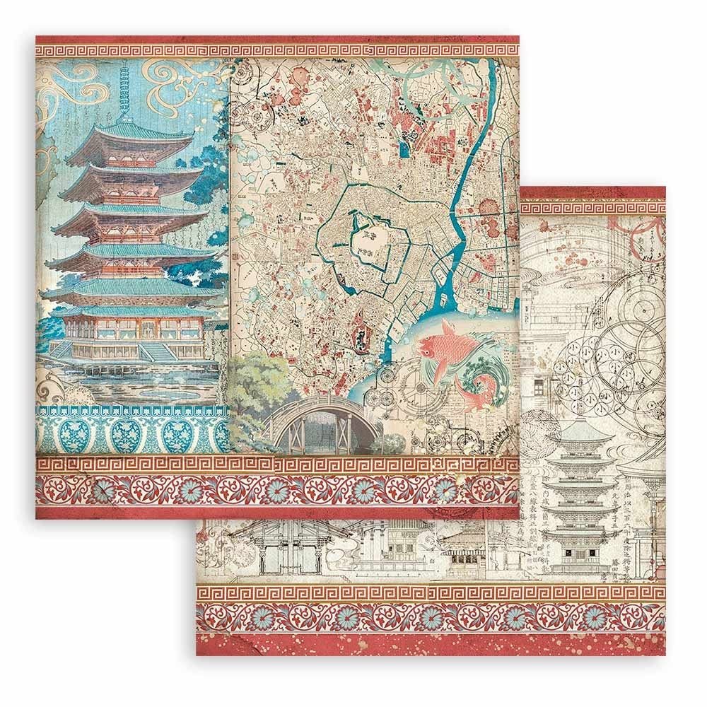 Stamperia Bloc Scrapbooking Double Face 30,5×30,5 Cm – Vagabond Au Japon, 10 Feuilles 190g/m², Sans Acide