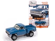 1981 Stepside Pickup Truck Blue Muscle Trucks Series 1&sol;64 Diecast Model Car by Auto World 64452-AWSP179A