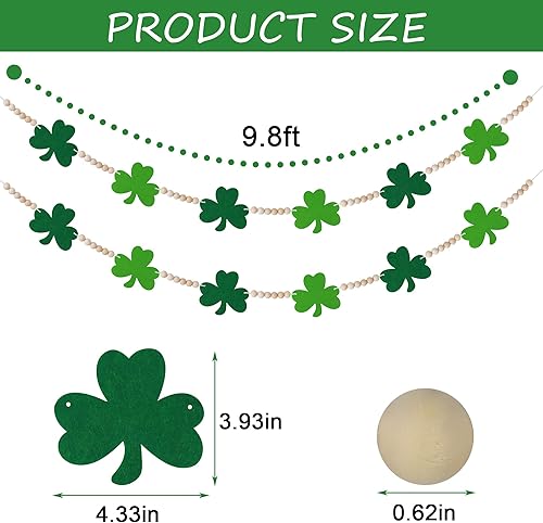 Miniatura 2 de Guirnalda de cuentas de madera de trébol del día de San Patricio sin bricolaje decoraciones del día de San Patricio guirnalda de trébol de fieltro