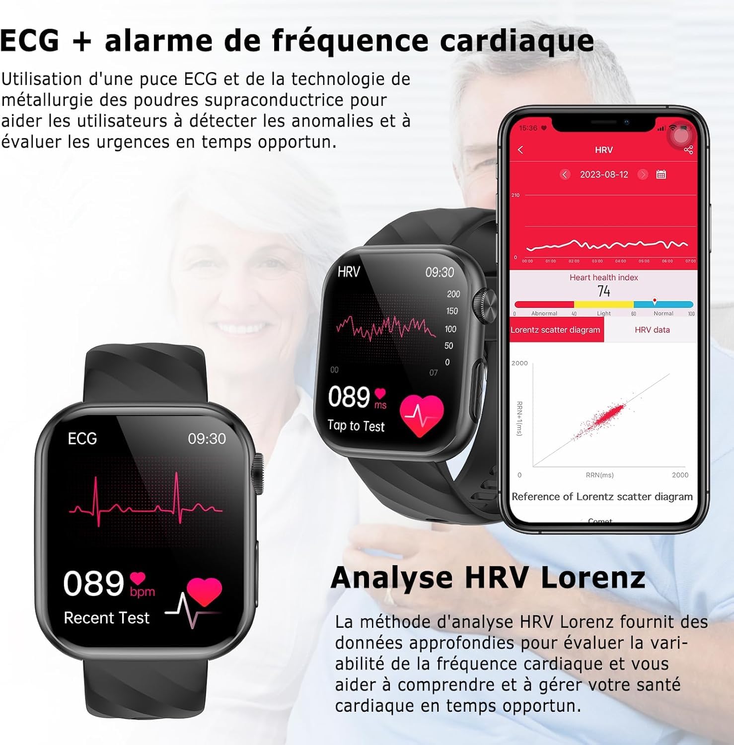 2026 Montre Connectée avec ECG/HRV/IMC/Tension Artérielle/Sommeil/Fatigue | 1.97" AMOLED Homme Smartwatch avec 24H Fréquence Cardiaque/SpO2/Température Corporelle, Appel Bluetooth/SOS, pour Android/iOS