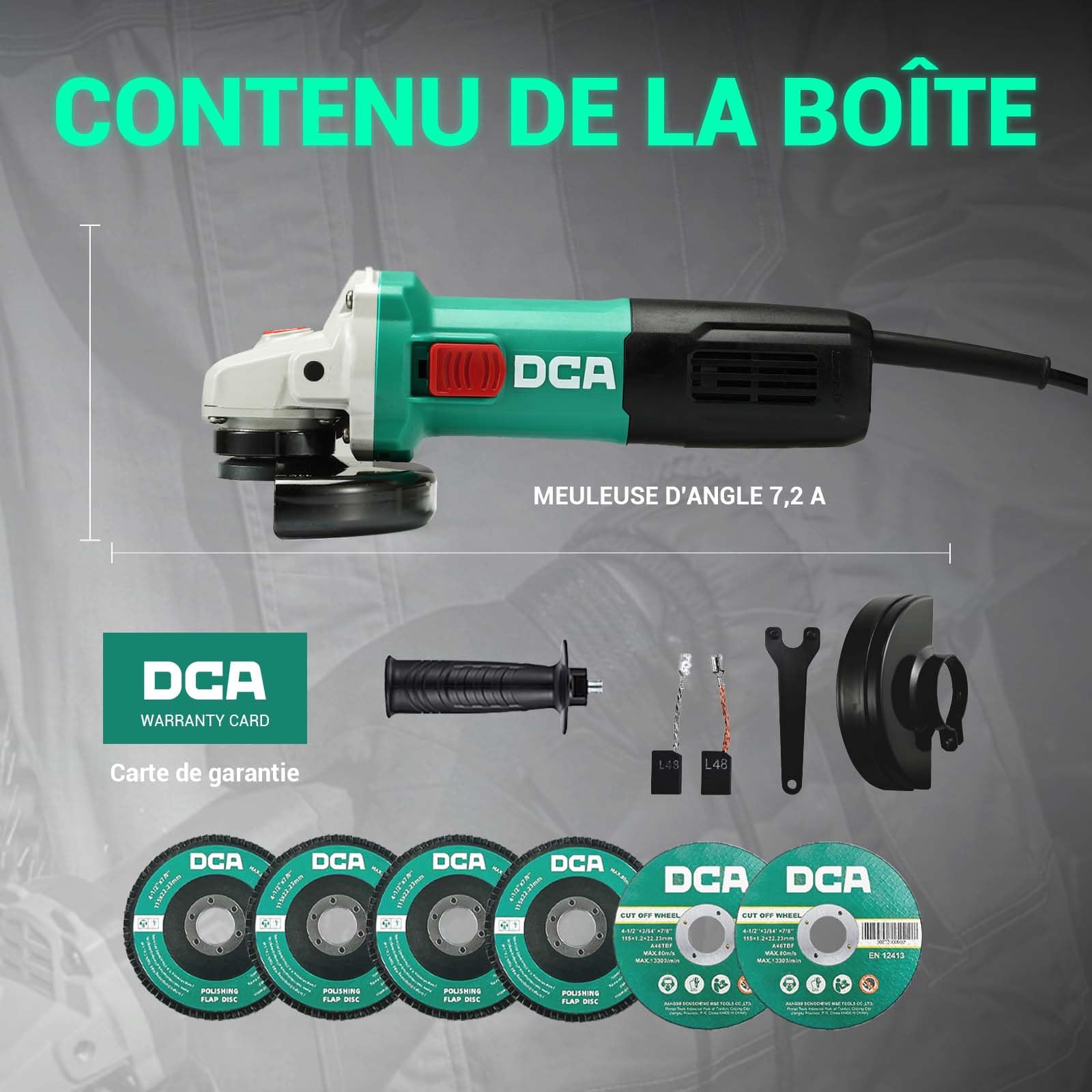DCA Meuleuse d'Angle 860W 125 mm, 11.800 tr/min, Corps Ultra-Mince (Circonférence 178 mm), Carter d'engrenage Compact, 1,6 kg Légère pour Meulage et Tronçonnage