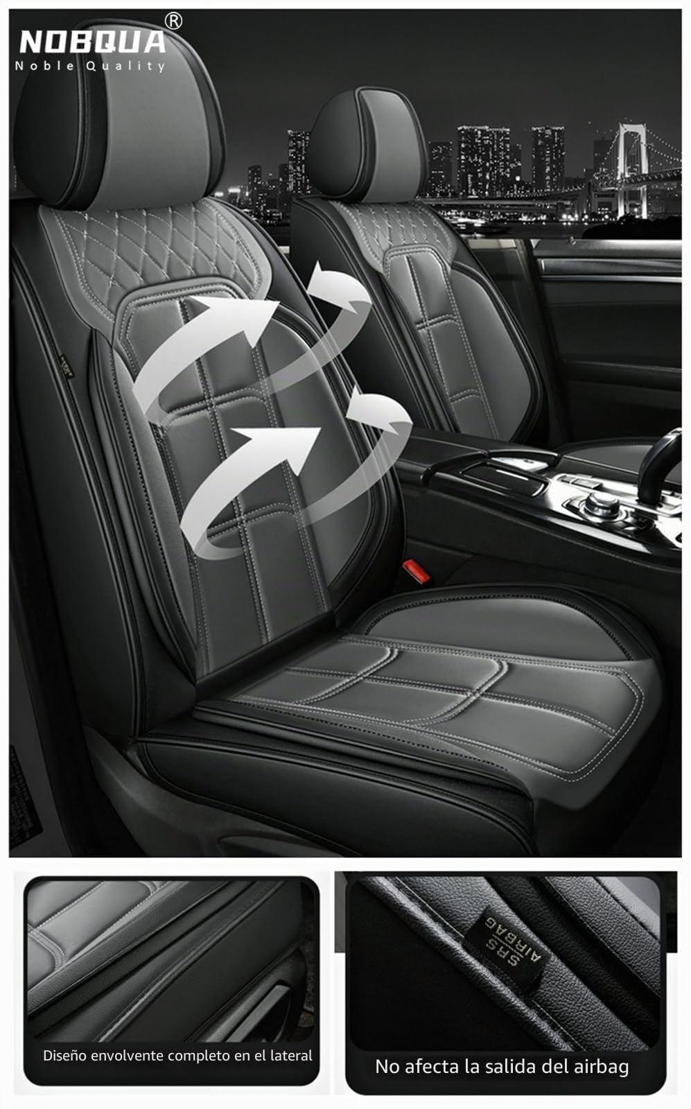 Fundas Asientos Coche Universales, Funda Asiento Coche Cuero para 5 Plazas, Fundas para Asientos de Coche Delanteros y Traseros, Accesorios Interior Universal para Sedán SUV Camioneta
