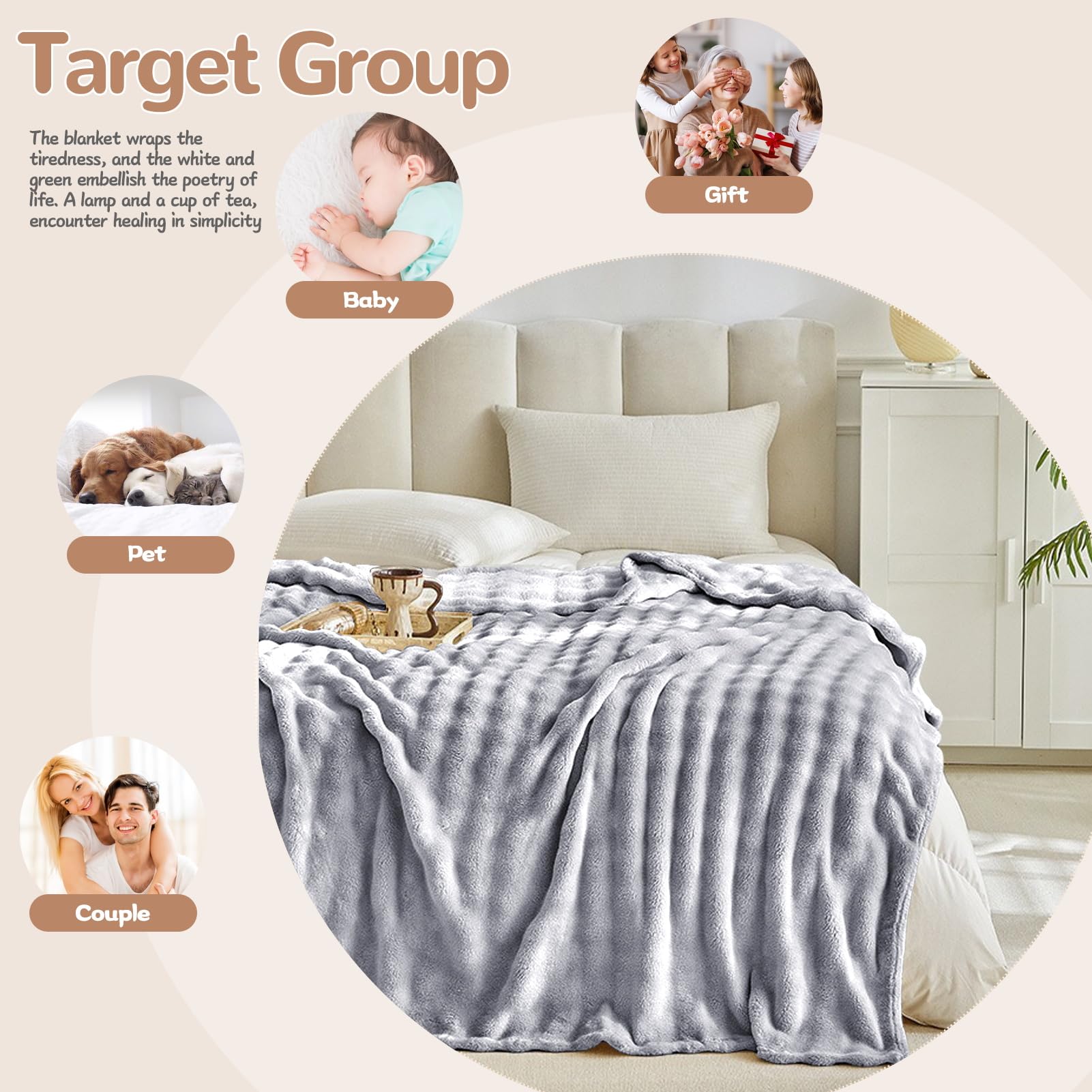 Morbide Coperte in Pile Di Coniglio, Morbida Coperta Reversibile in Pile con Bolle, Soffice Coperta L'inverno, Per Letto, Divano, Auto, Accogliente (Blue-gray,200 * 220cm)