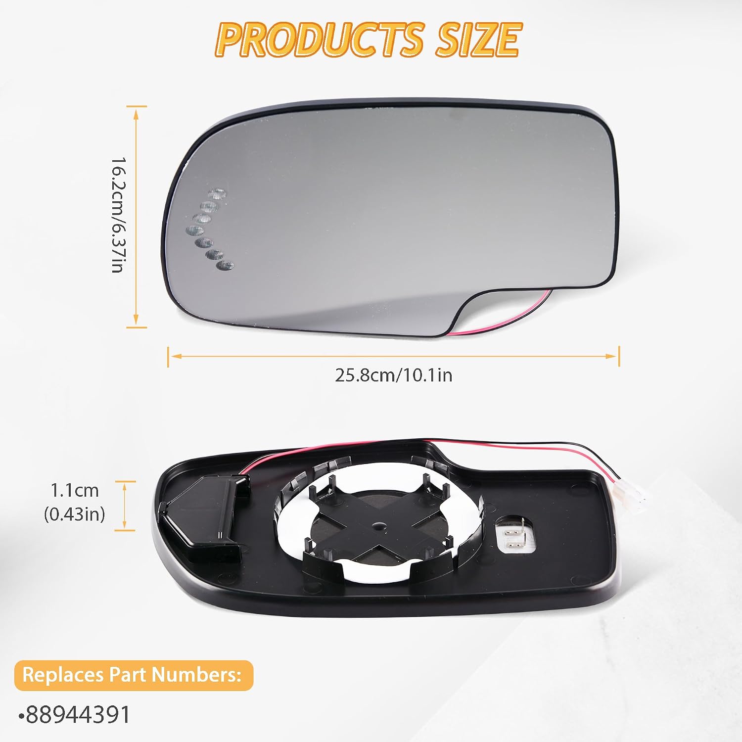 4 Pins Driver Side Heated Mirror Glass Compatible for 2003-2007 Cadillac Escalade, Chevrolet Avalanche, Silverado, Suburban, Tahoe, GMC Sierra, Yukon - Ext Side View Convex Mirror 88944391