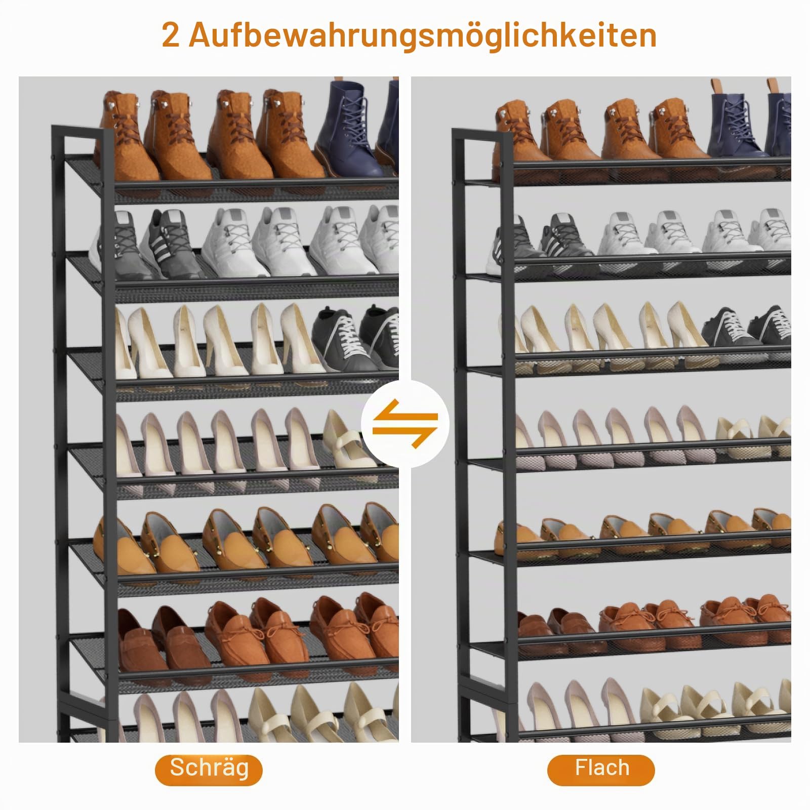 12-stufiger Schuhorganizer, Schwerlast-Metall 6-stufig stapelbares Schuhaufbewahrungs-Vertikalregal für Kleiderschrank, Haustür, Eingang, bis zu 75 Paar, 44,8" B x 11,4" T x 85,1" H, Schwarz