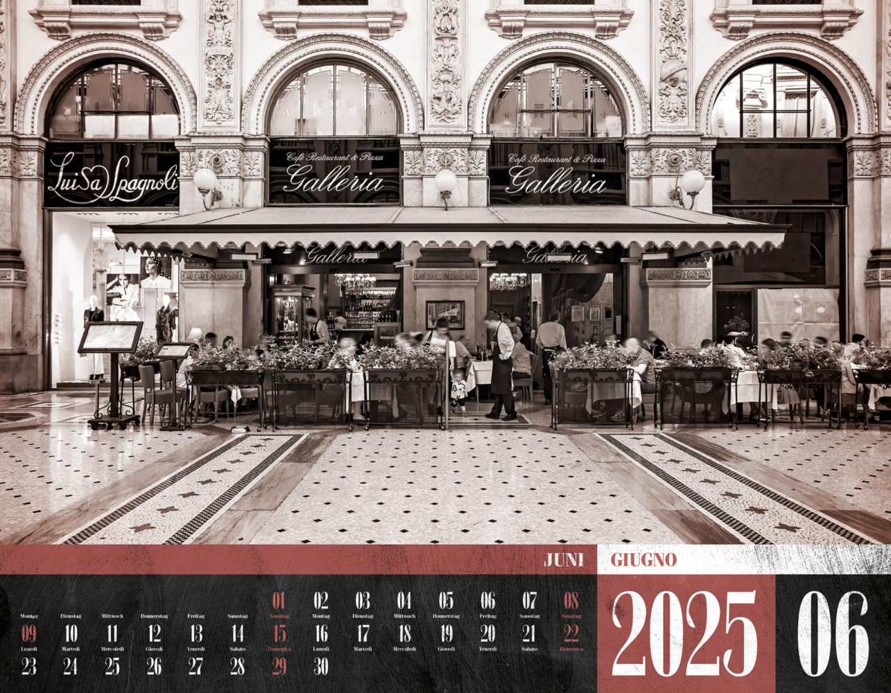 La Dolce Vita - Italienische Lebensart Kalender 2025, Wandkalender in Schwarz-Weiß / Sepia im Querformat (54x42 cm) - Lifestyle-Kalender - Vintage
