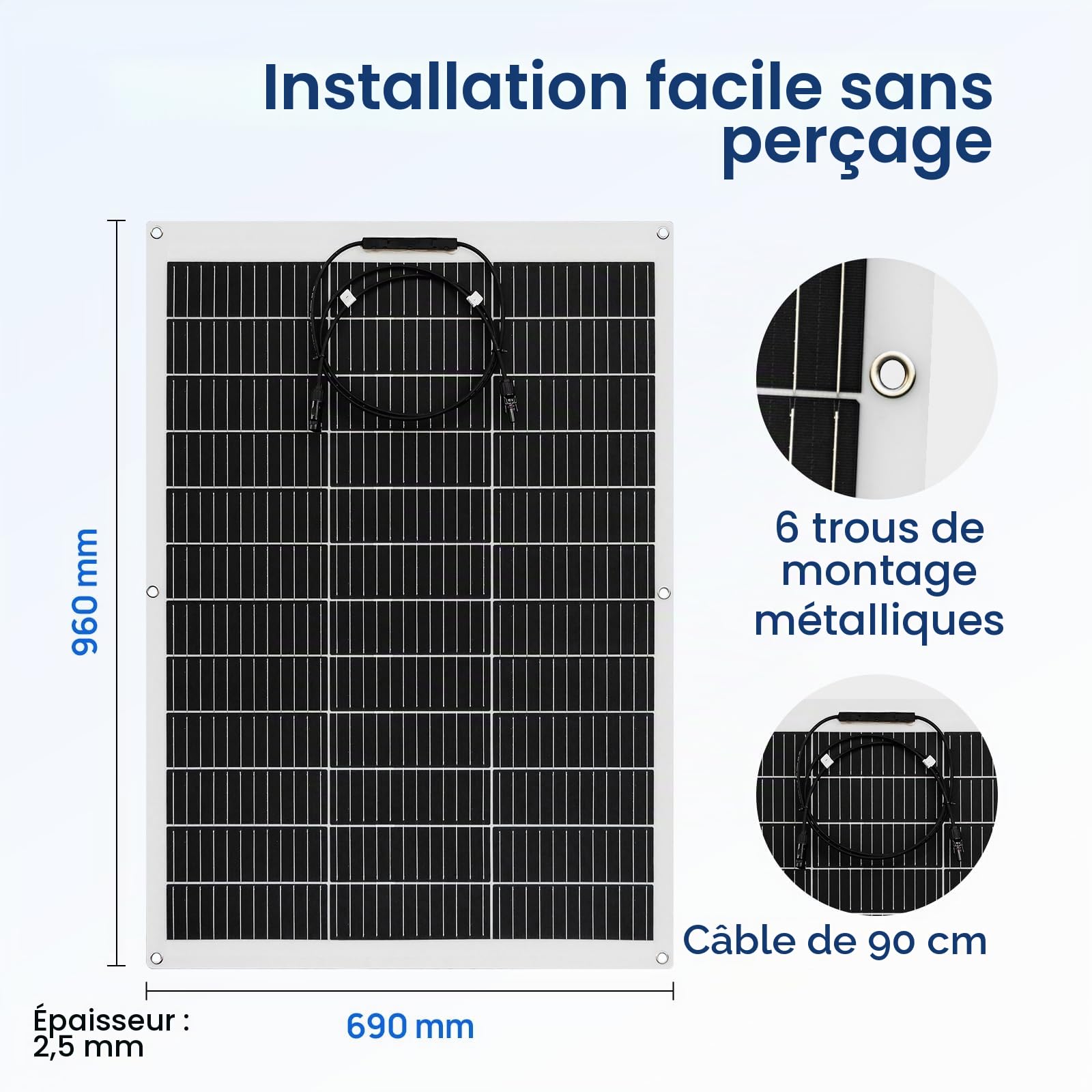 ECO-WORTHY Panneau solaire flexible 130 W type N 18BB 12 V pour camping-car