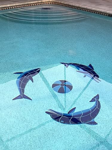 Miniatura 3 de Mosaico de cerámica para piscina con diseño de delfines color azul 48 x 48 pulgadas