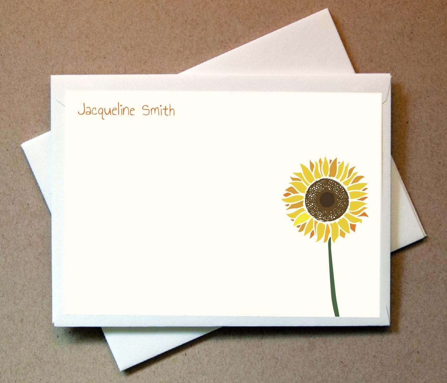 Personalized Sunflower Note Cards (40 Flat Cards and Blank Envelopes)