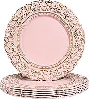 Vista 15 de Platos de carga verde antiguo, cargadores de platos de plástico de 13 pulgadas para platos de cena, bodas, Navidad, Acción de Gracias. Juego de 6