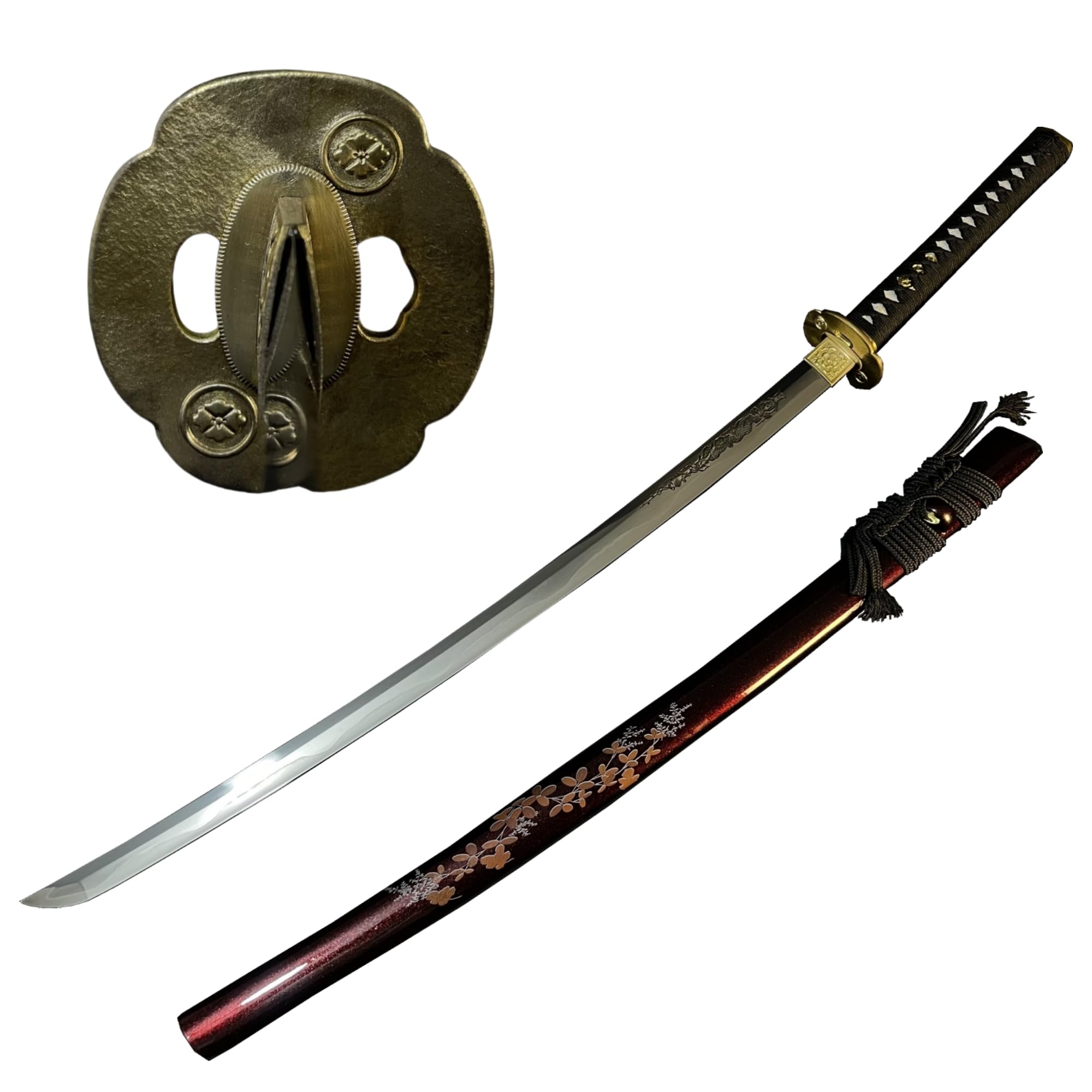 Full Tang Katana Sword Handmade Sharp Real Samurai Sword T10 Steel Forged T10 Battle Ready Cold Real Handmade Damascus Heat Tempered Sharp Knife